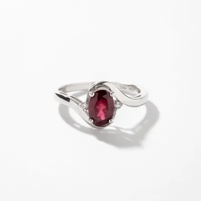 Garnet Ring with Diamond Accents 10K White Gold