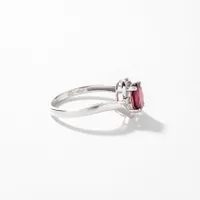 Garnet Ring with Diamond Accents 10K White Gold