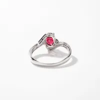 Garnet Ring with Diamond Accents 10K White Gold