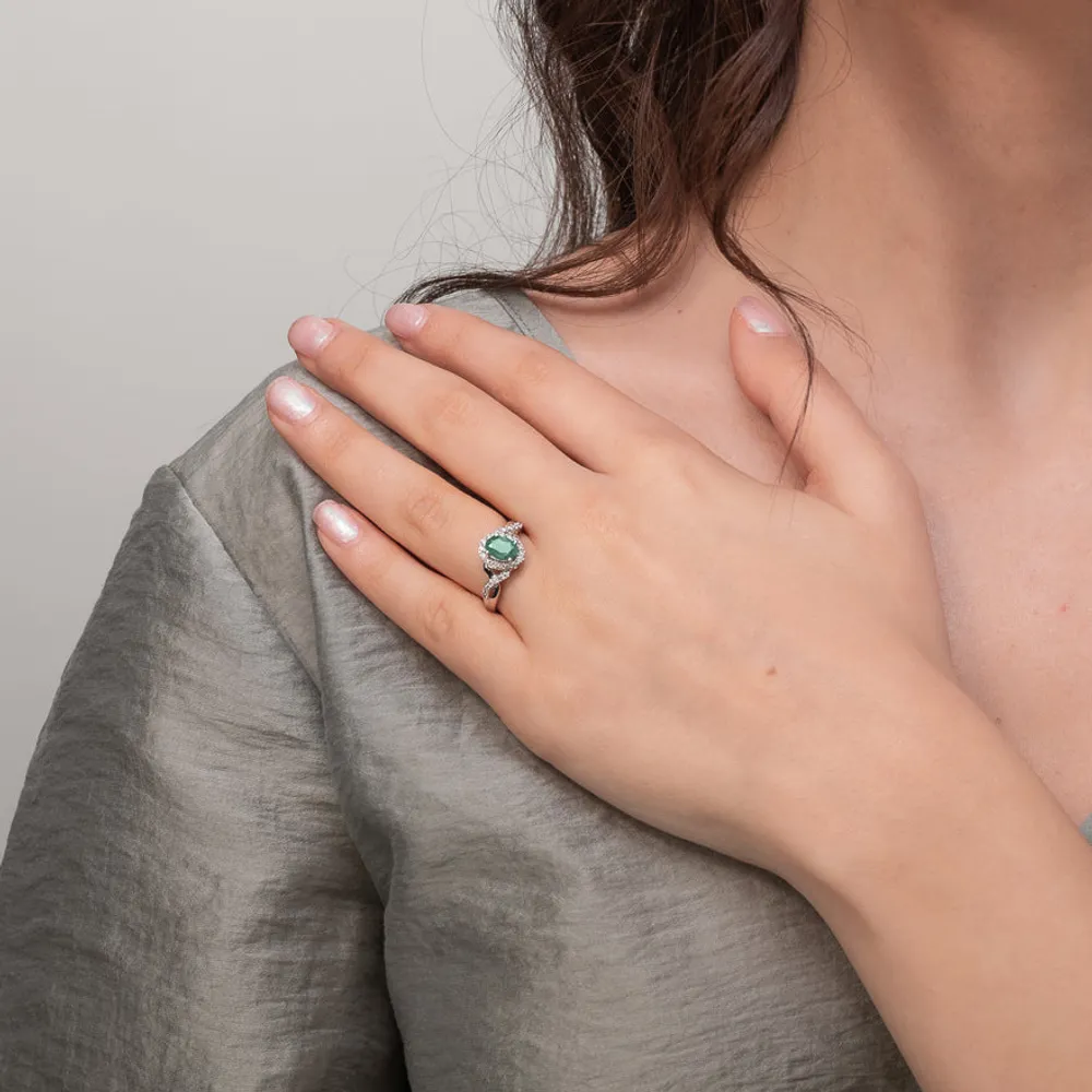 Emerald Ring With Diamond Accents 10K White Gold