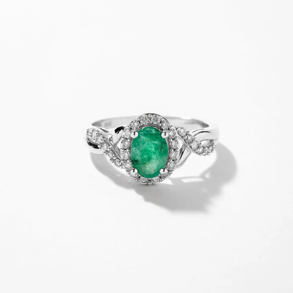 Emerald Ring With Diamond Accents 10K White Gold