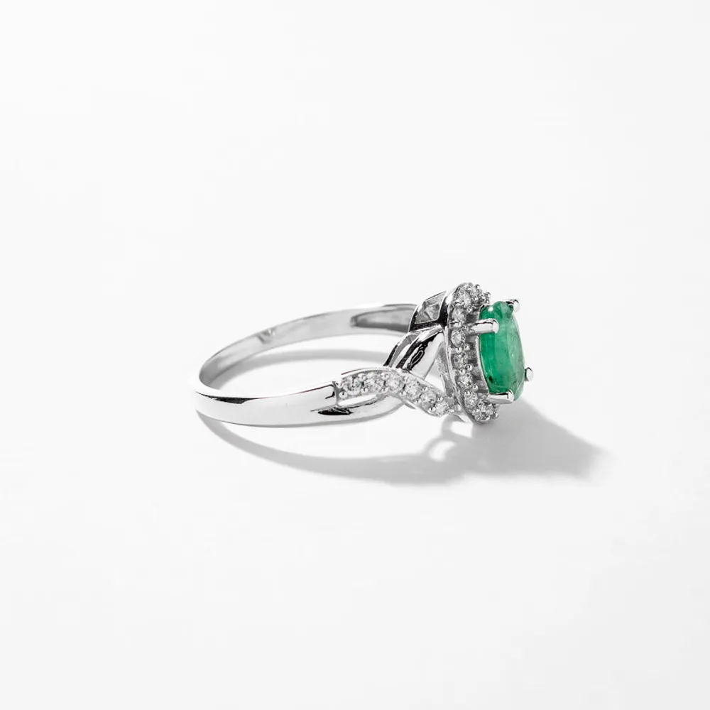 Emerald Ring With Diamond Accents 10K White Gold