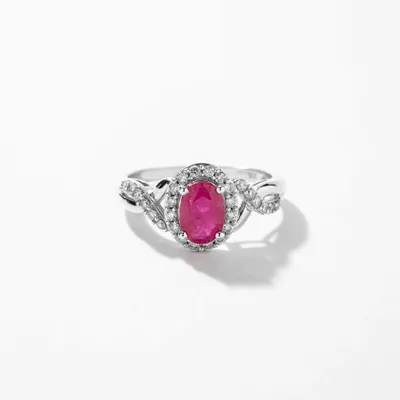 Ruby Ring with Diamond Accents 10K White Gold