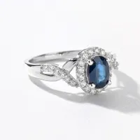 Oval Sapphire Ring With Diamond Accents 10K White Gold