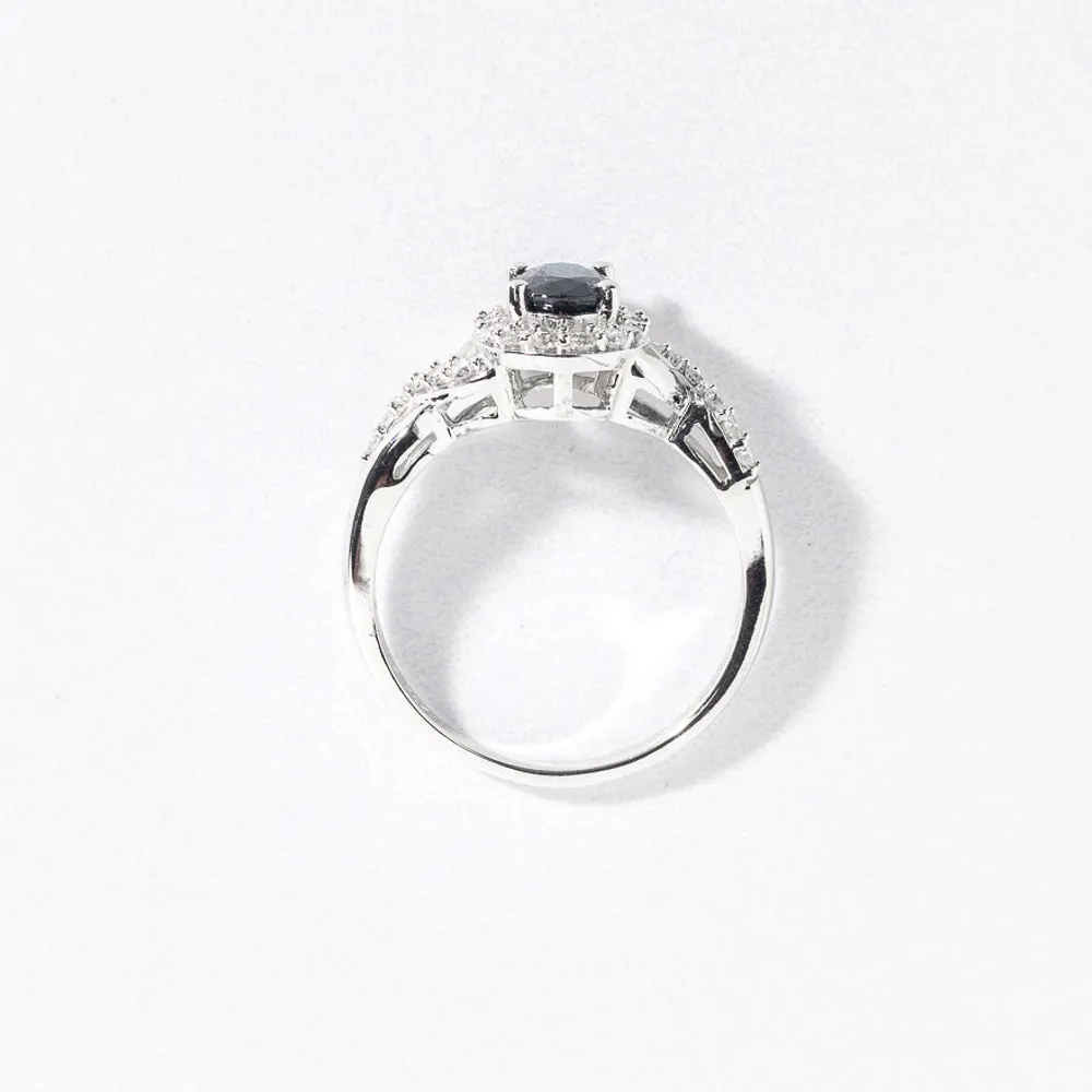 Oval Sapphire Ring With Diamond Accents 10K White Gold