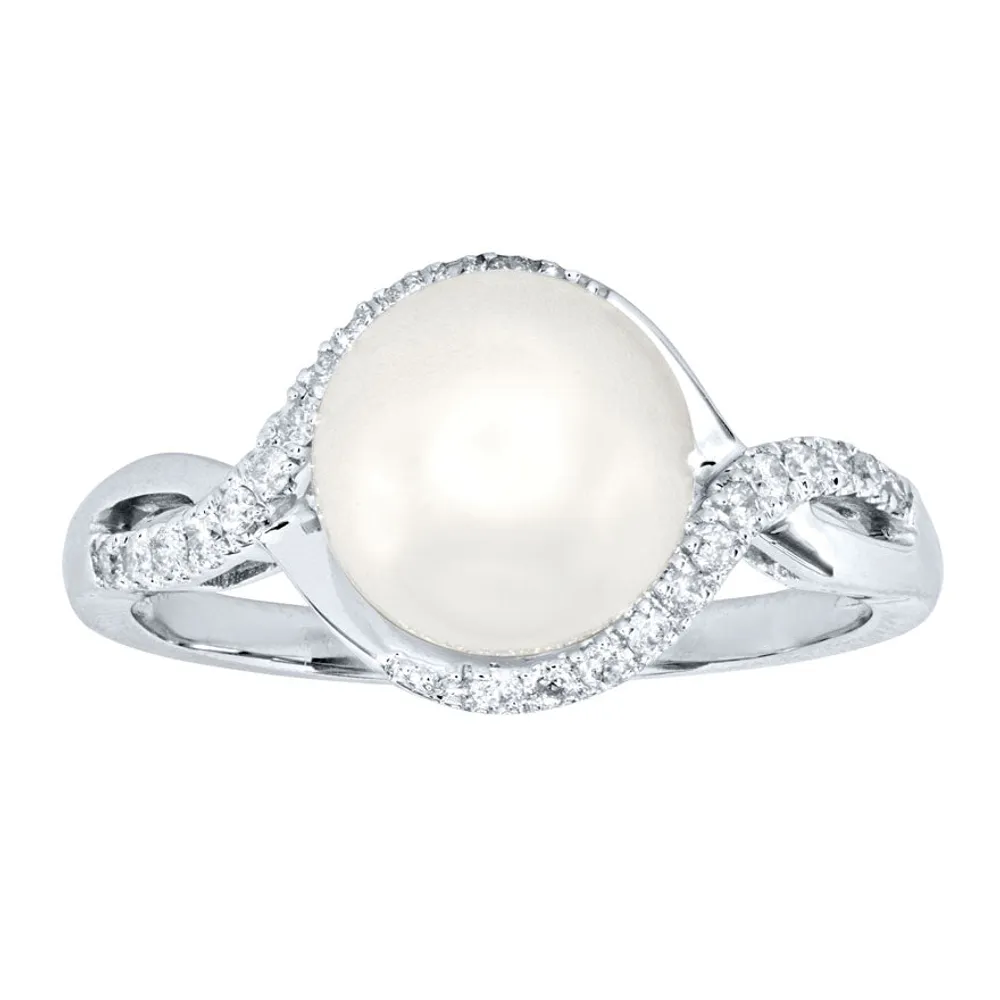 Cultured Pearl and Diamond Ring 14K White Gold (0.17ct tw)