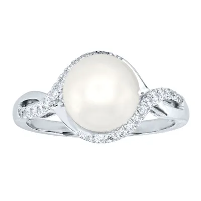 Cultured Pearl and Diamond Ring 14K White Gold (0.17ct tw)