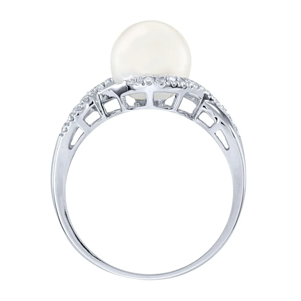 Cultured Pearl and Diamond Ring 14K White Gold (0.17ct tw)