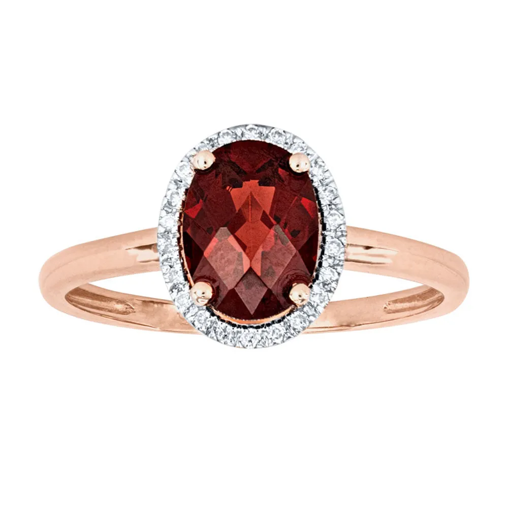 Oval Garnet and Diamond Ring 14K Rose Gold (0.07ct tw)
