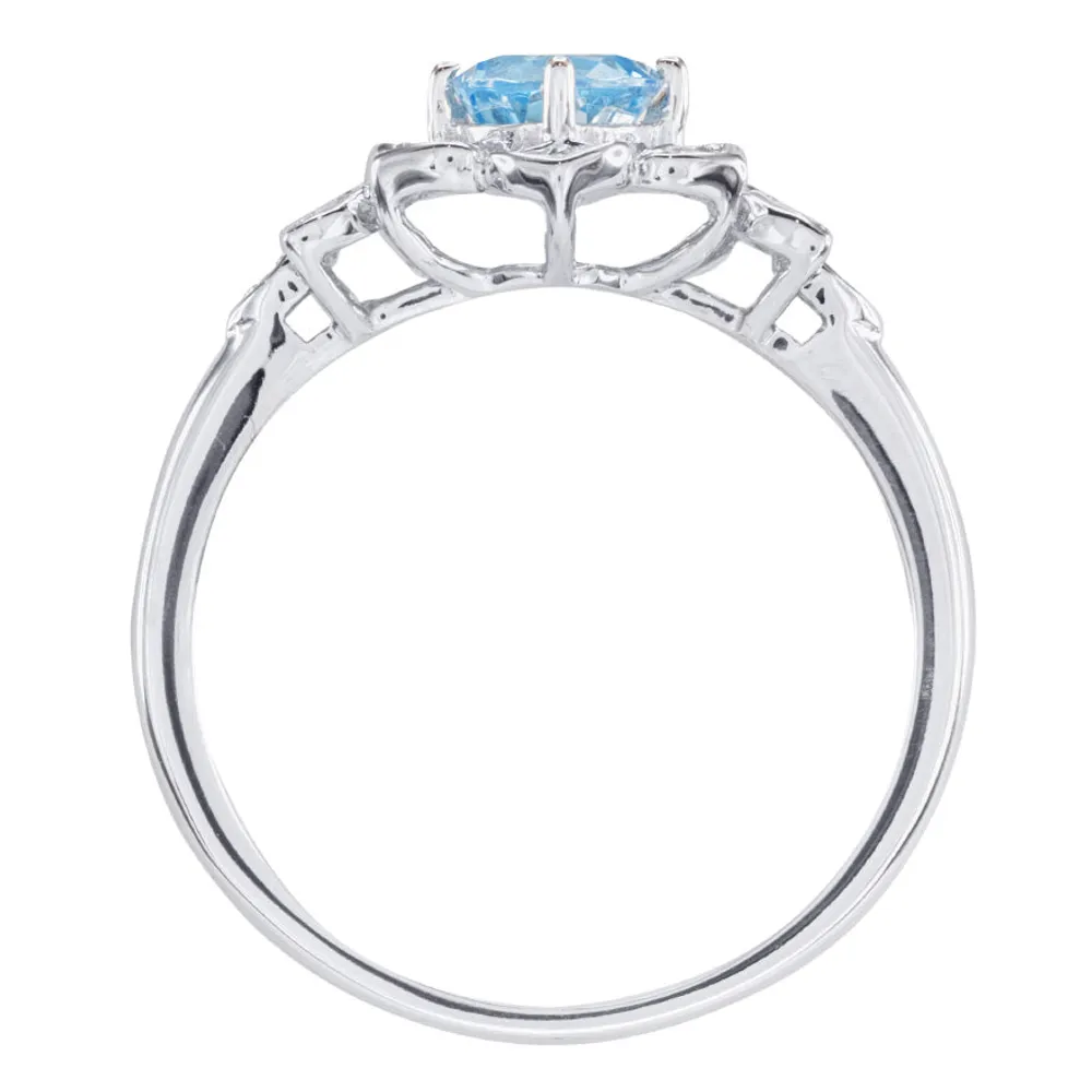 Round Blue Topaz and Diamond Ring 14K White Gold (0.09ct tw)