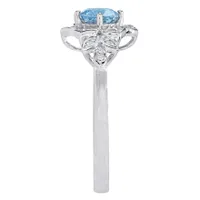 Round Blue Topaz and Diamond Ring 14K White Gold (0.09ct tw)