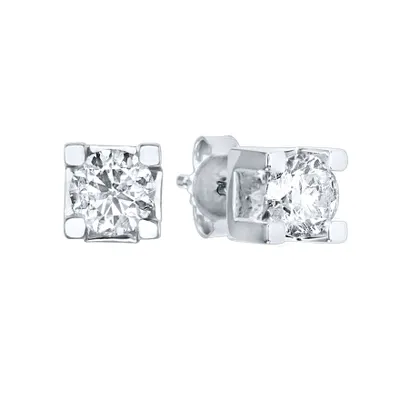Solitaire Canadian Diamond Stud Earrings in 14K White Gold ( ct tw