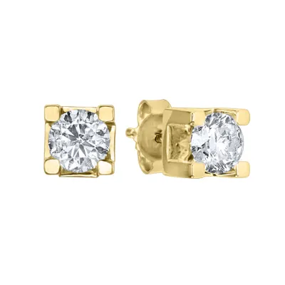 Solitaire Canadian Diamond Stud Earrings in 14K Yellow Gold ( ct t