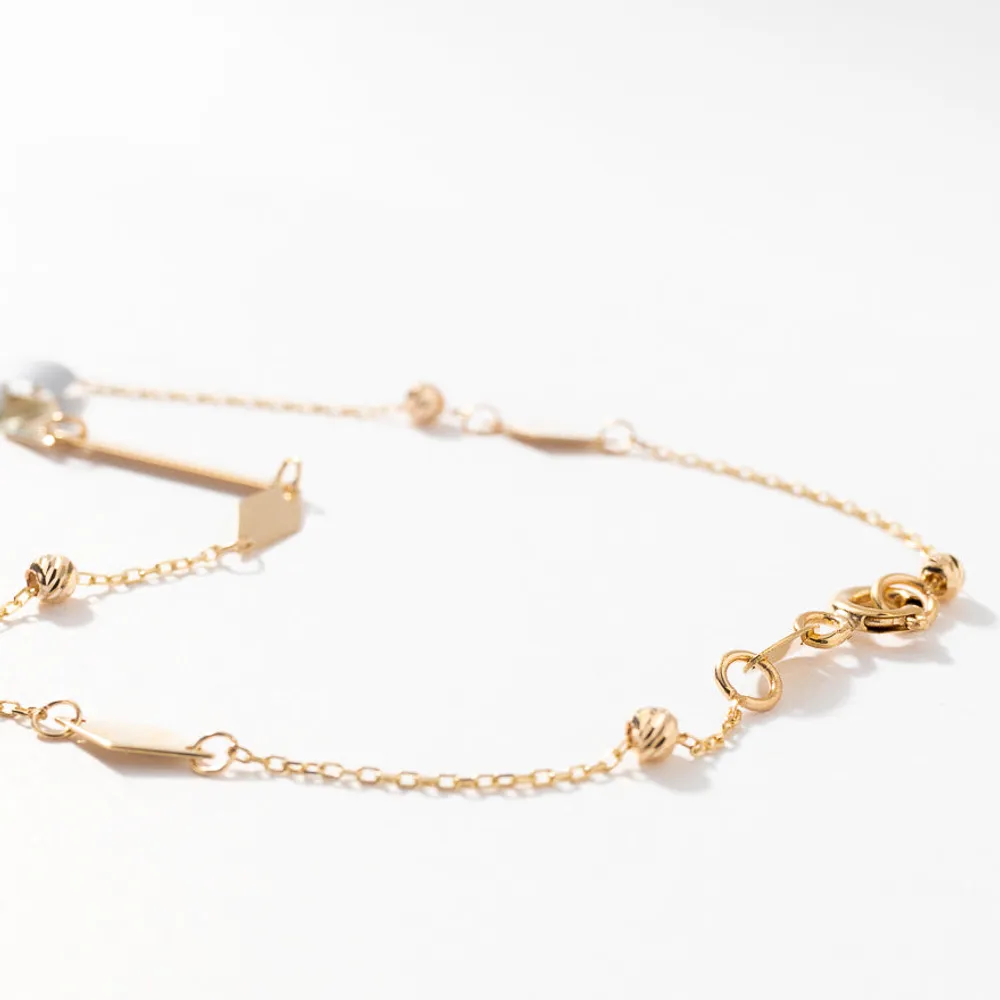 Plate and Bead Bracelet in 10K Yellow Gold