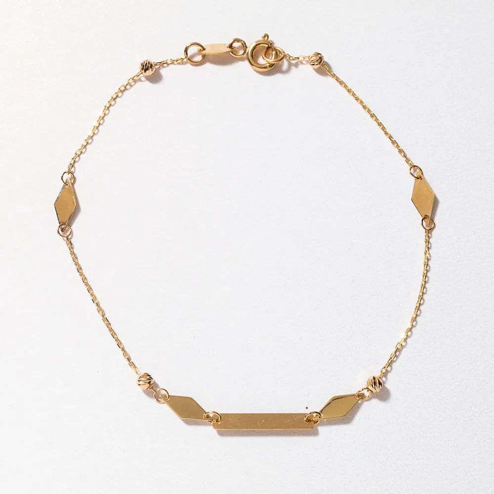 Plate and Bead Bracelet in 10K Yellow Gold