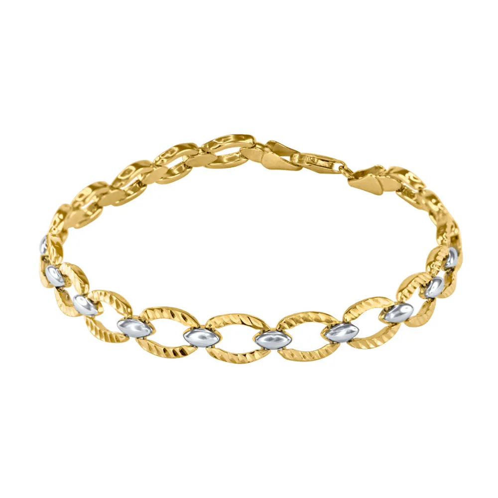 10K Yellow and White Gold Oval Link Bracelet - 7.5"