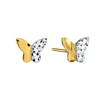 Butterfly Stud Earrings In 10K Yellow and White Gold