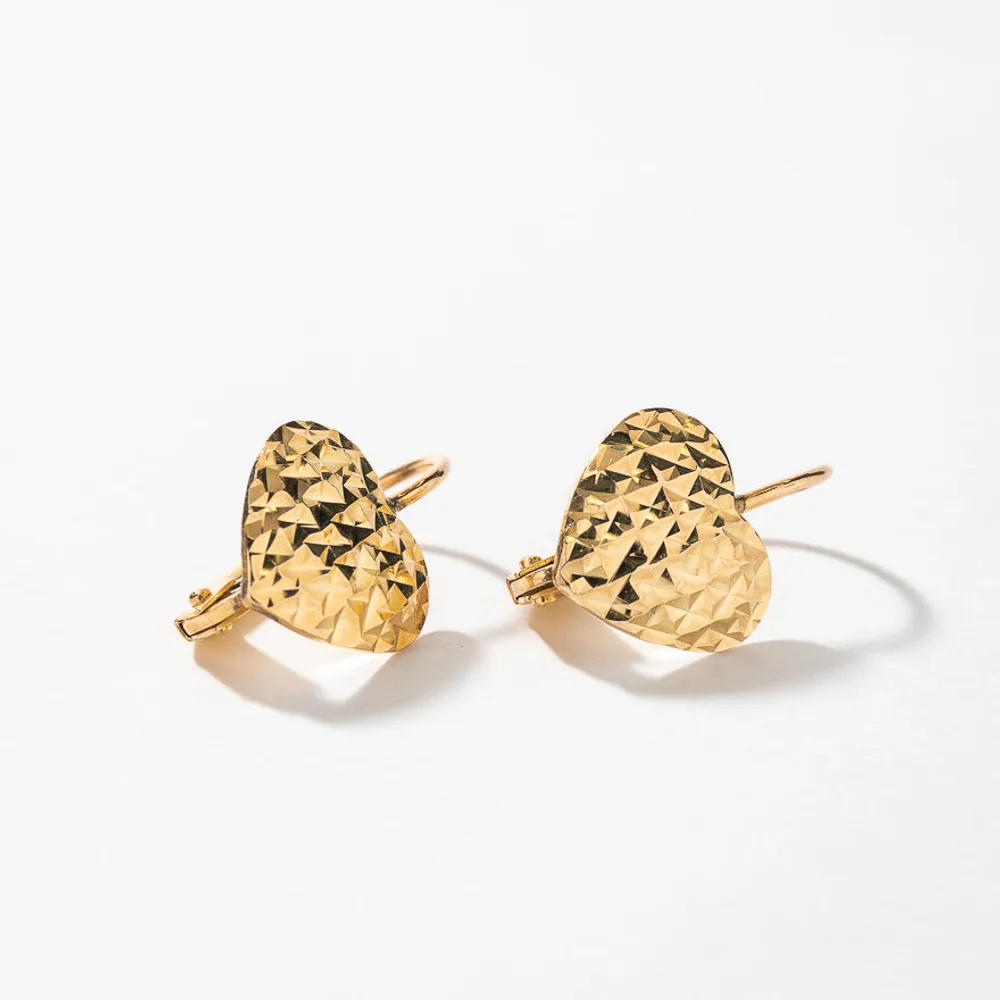 Puffed Heart Earrings in 10K Yellow Gold