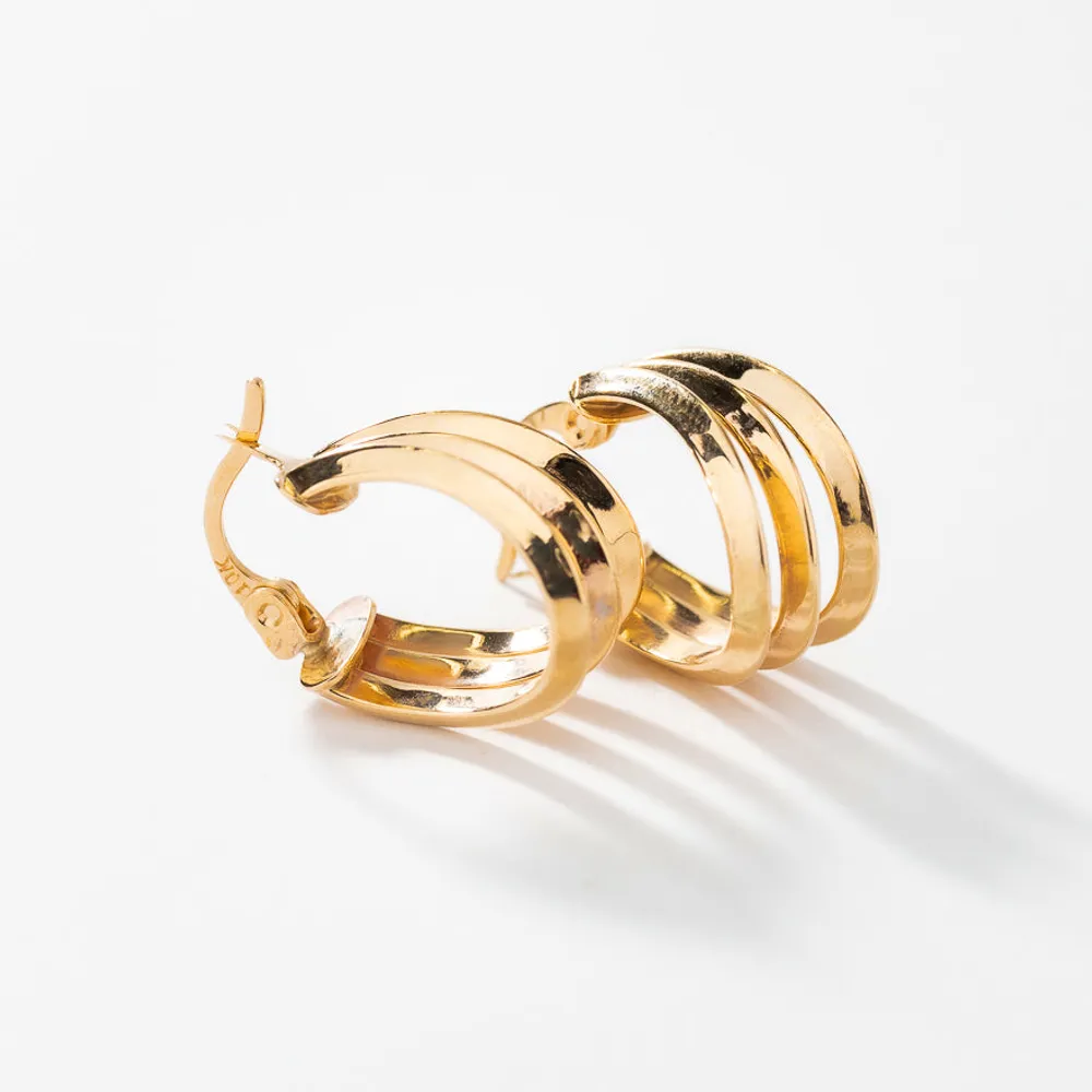 Triple Hoop Earrings in 10K Yellow Gold