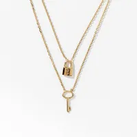 Lock and Key Double Strand Necklace in 10K Yellow Gold