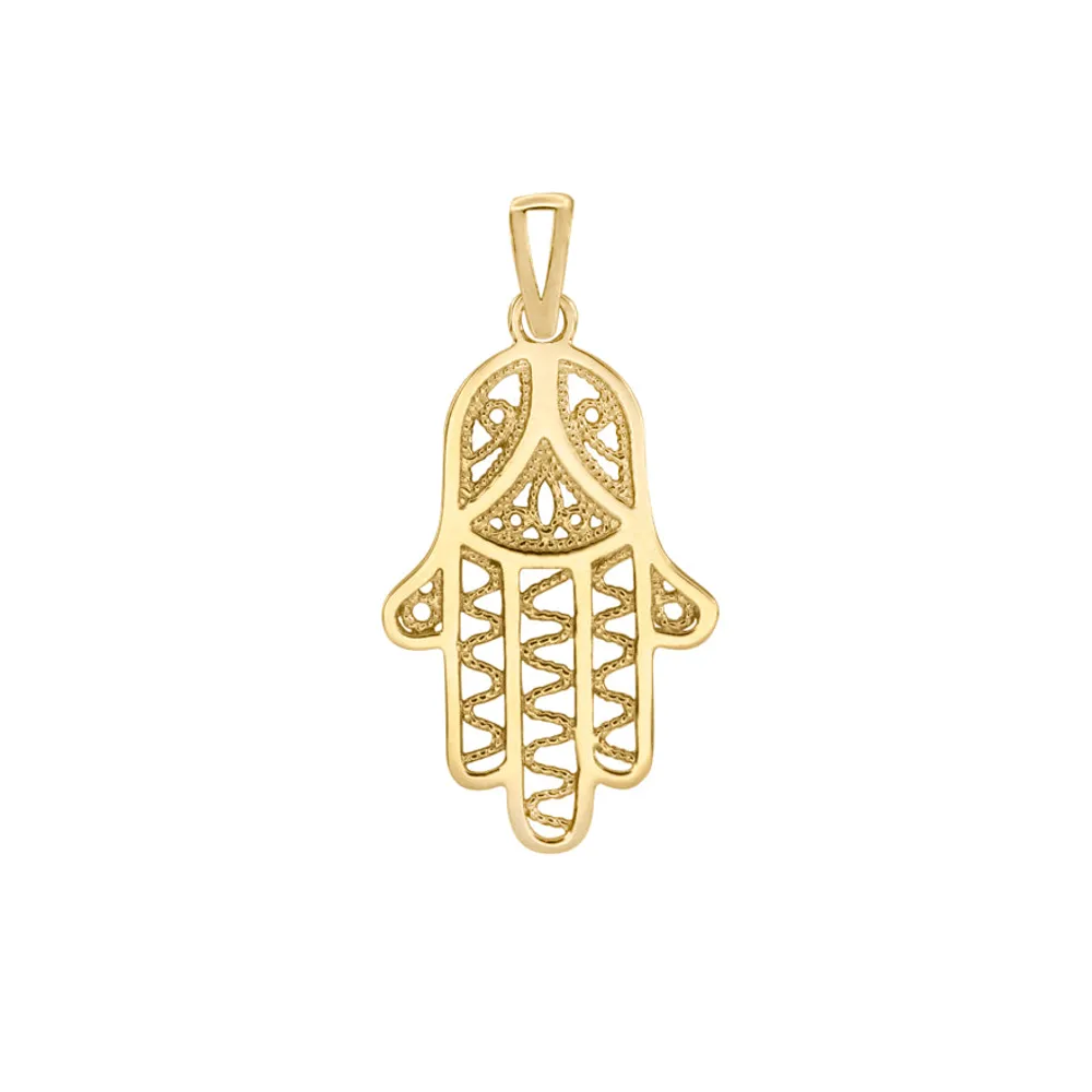 Hamsa Hand Pendant in 10K Yellow Gold