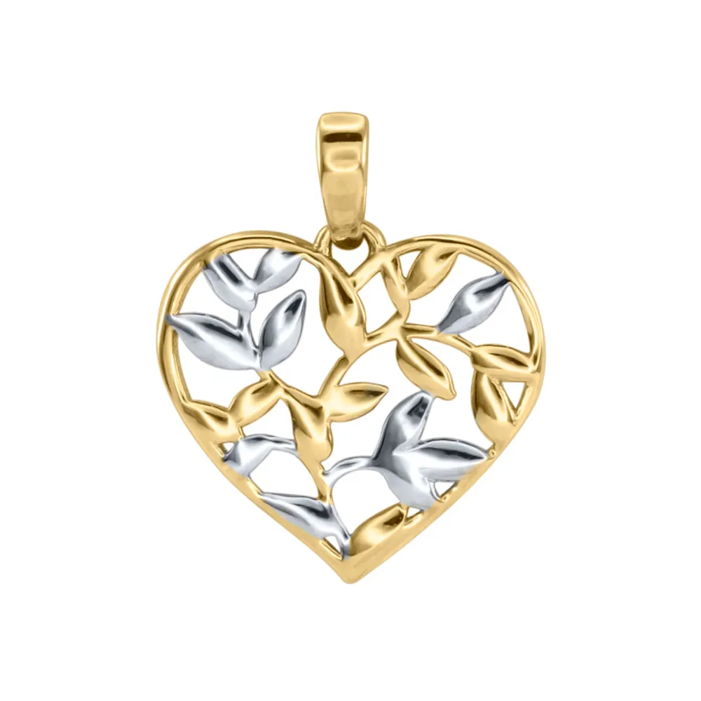 Open Heart Pendant in 10K Yellow and White Gold