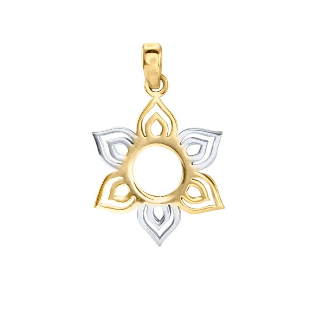 Lotus Flower Pendant in 10K White and Yellow Gold