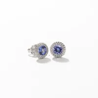 Tanzanite and Diamond Earrings in 14K White Gold