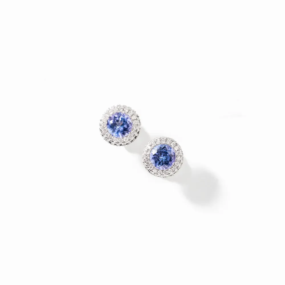 Tanzanite and Diamond Earrings in 14K White Gold