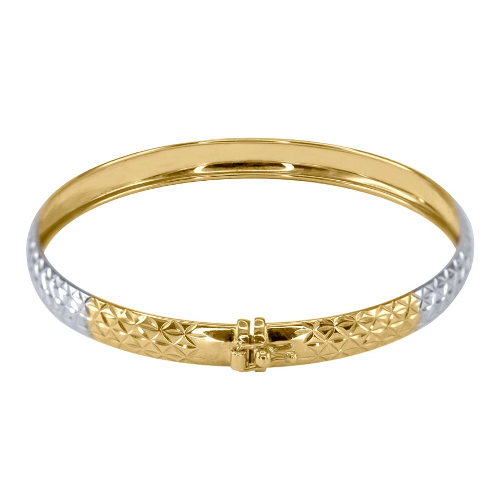 Diamond Cut Dome Flex Bangle in 10K Yellow and White Gold