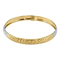 Diamond Cut Dome Flex Bangle in 10K Yellow and White Gold