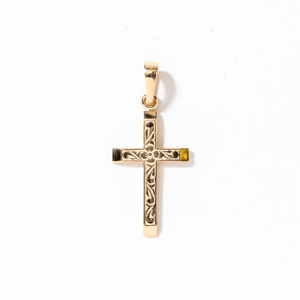 Floral Cross Charm Pendant in 10K Yellow Gold