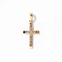 Floral Cross Charm Pendant in 10K Yellow Gold