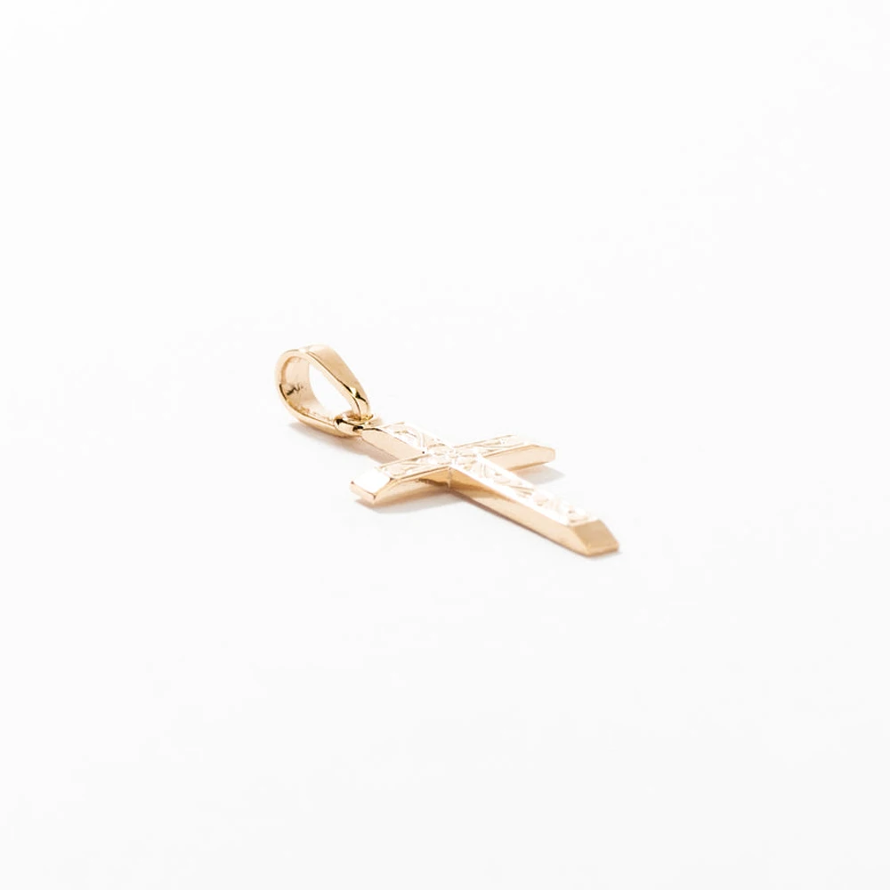 Floral Cross Charm Pendant in 10K Yellow Gold