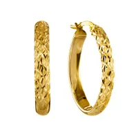 Oval Diamond Cut Hoop Earrings 10K Gold