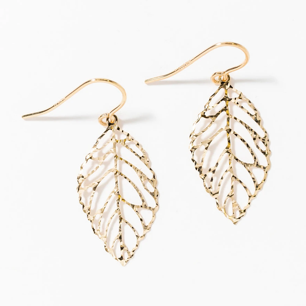 Cutout Leaf Earrings in 10K Yellow Gold