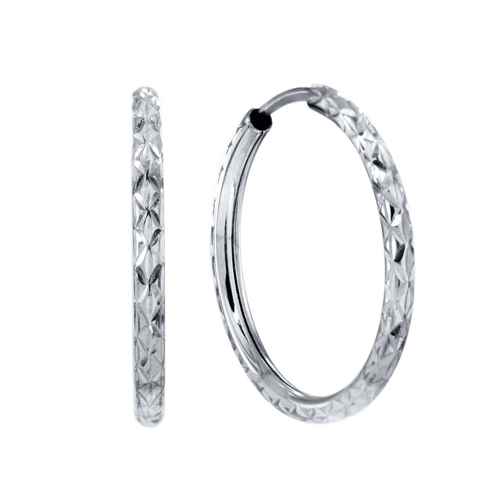 Diamond Cut Hoop Earrings in 10K White Gold