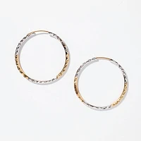 Diamond Cut Hoop Earrings in 10K Yellow and White Gold