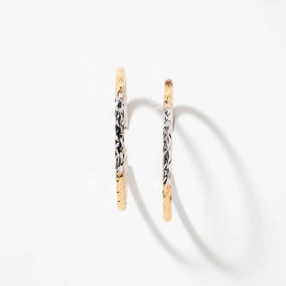 Diamond Cut Hoop Earrings in 10K Yellow and White Gold