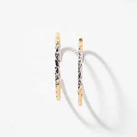 Diamond Cut Hoop Earrings in 10K Yellow and White Gold