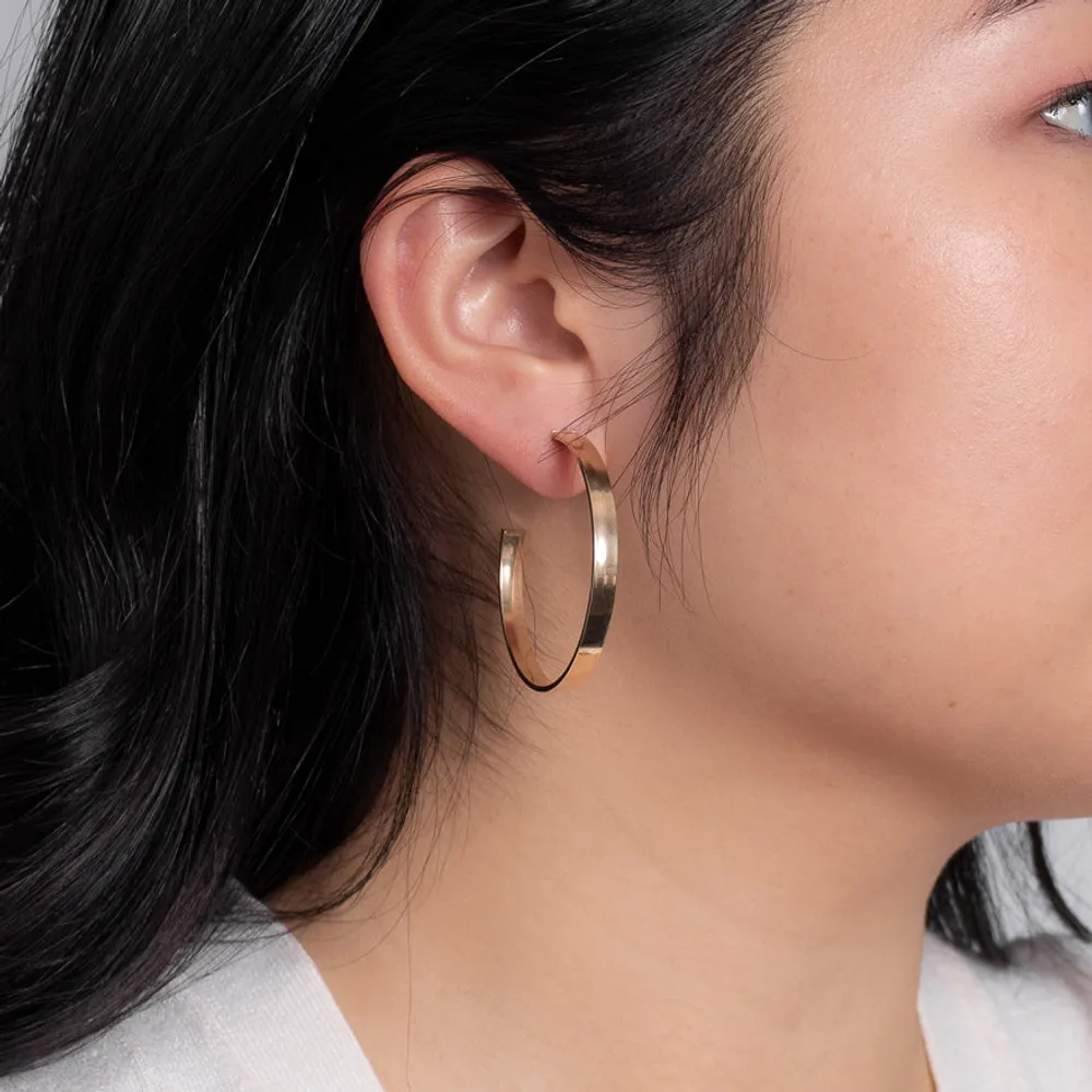 Flat Tube Hoop Earrings in Italian 10K Yellow Gold