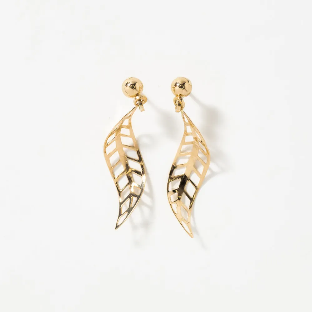 Ann Louise Open Leaf Drop Earrings in 10K Yellow Gold