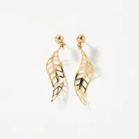 Open Leaf Drop Earrings in 10K Yellow Gold