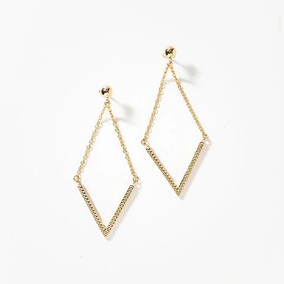 V Shape Drop Earrings in 10K Yellow Gold