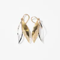 Open Leaf Cutout Drop Earrings in 10K Yellow and White Gold