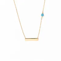 Gold Bar Necklace with Evil Eye Charm in 10K Yellow Gold