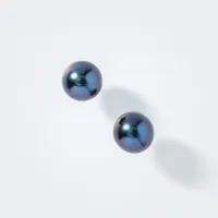 8-8.5mm Black Peacock Pearl Stud Earrings in 14K Yellow Gold