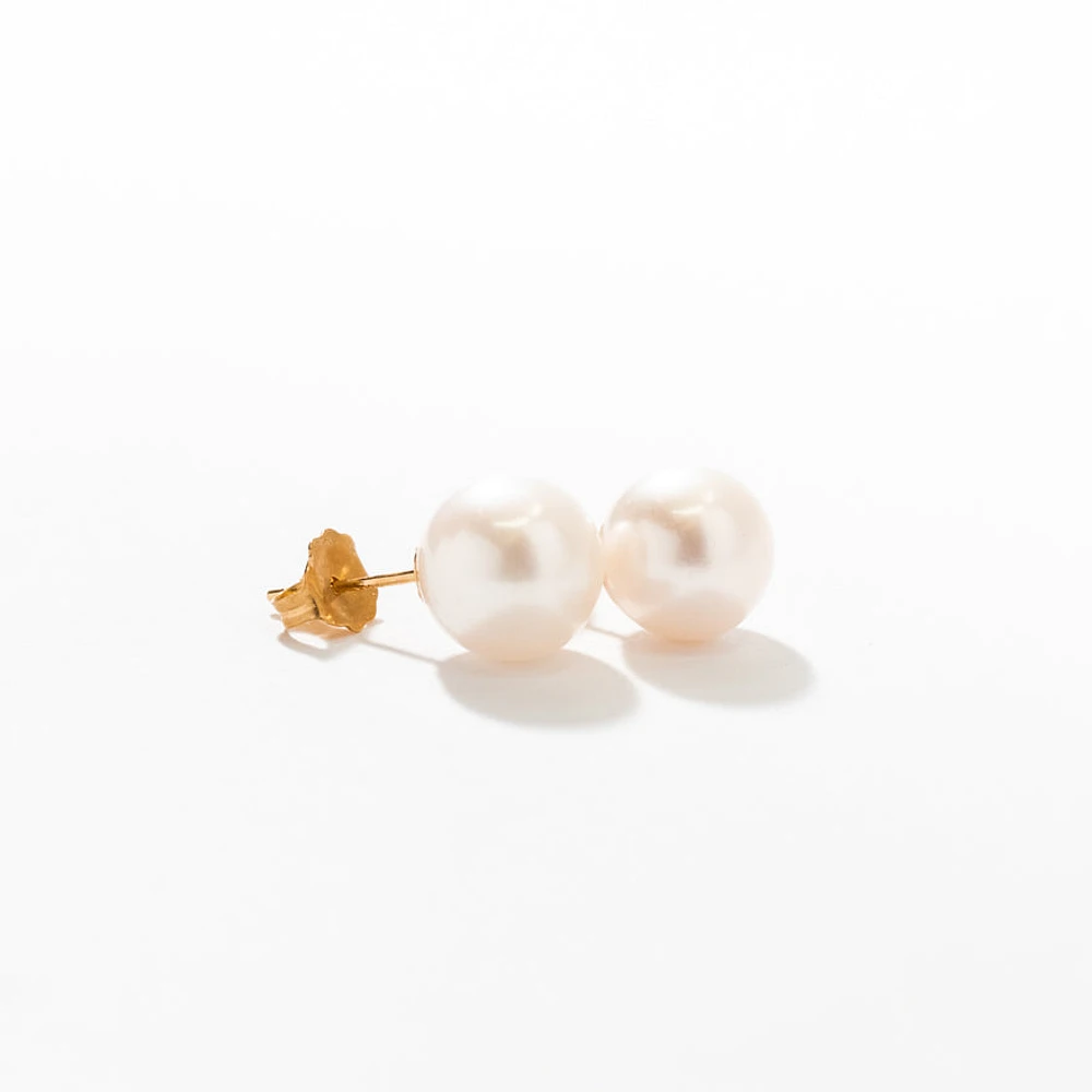 8.5-9mm Pearl Stud Earrings in 14K Yellow Gold