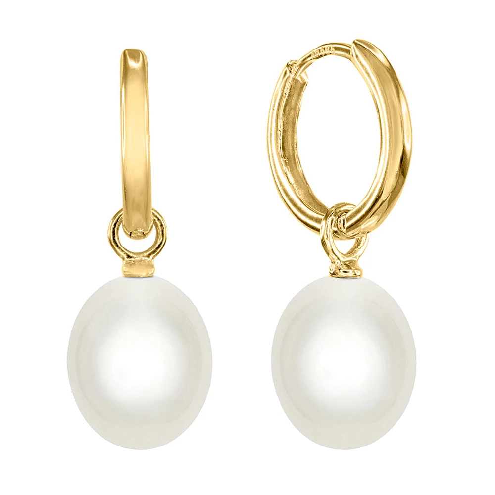 Freshwater Cultured Pearl Dangle Hoop Earrings in 14K Yellow Gold