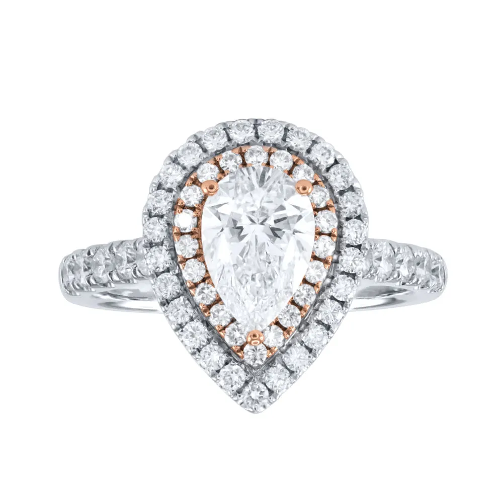 Pear Shape Diamond Engagement Ring 18K White and Rose Gold (1.69 ct